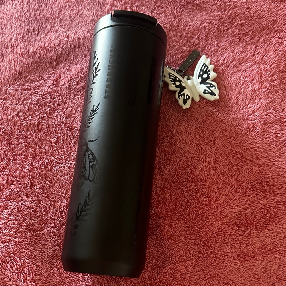 Starbucks Black Stainless steel 16oz Travel Tumbler with Subtle Floral Moths